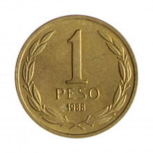 Km#216.2 1 Peso  1988 SO MBC+ Chile  América  Bronze alumínio 17(mm) 2(gr)
