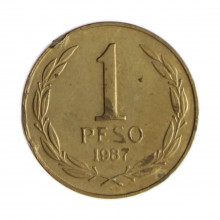 Km#216.1 1 Peso  1987 SO MBC Chile  América  Bronze alumínio 17(mm) 2(gr)
