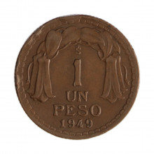 Km#179 1 Peso  1949 SO MBC  Chile  América  Cobre 25(mm) 7.5(gr)