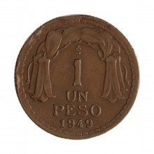 Km#179 1 Peso 1949 SO MBC Chile América Cobre 25(mm) 7.5(gr)