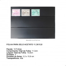 Kit 10 Folhas para Selos 15,8x11,3 Fundo Preto Acetato 3 Espaços