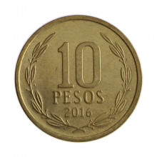 Km#228.2 10 Pesos 2016 SO MBC Chile  América  Cobre-alumínio-níquel 21(mm) 3.5(gr)