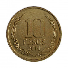 Km#228.2 10 Pesos 2014 SO MBC Chile  América  Cobre-alumínio-níquel 21(mm) 3.5(gr)