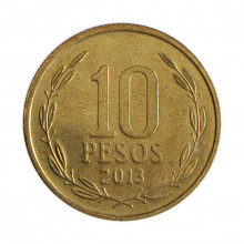 Km#228.2 10 Pesos 2013 SO MBC+ Chile  América  Cobre-alumínio-níquel 21(mm) 3.5(gr)