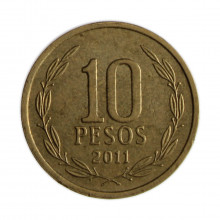 Km#228.2 10 Pesos 2011 SO MBC Chile América Cobre-alumínio-níquel 21(mm) 3.5(gr)