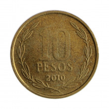 Km#228.2 10 Pesos 2010 SO MBC Chile  América  Cobre-alumínio-níquel 21(mm) 3.5(gr)