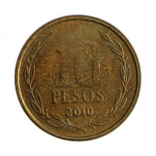 Km#228.2 10 Pesos 2010 SO MBC Chile  América  Cobre-alumínio-níquel 21(mm) 3.5(gr)