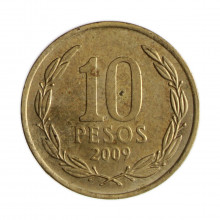 Km#228.2 10 Pesos 2009 SO MBC Chile  América  Cobre-alumínio-níquel 21(mm) 3.5(gr)