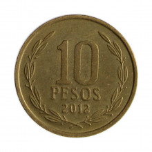 Km#228.2 10 Pesos 2012 SO MBC Chile  América  Cobre-alumínio-níquel 21(mm) 3.5(gr)