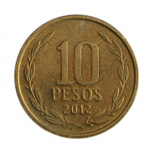 Km#228.2 10 Pesos 2012 SO MBC Chile  América  Cobre-alumínio-níquel 21(mm) 3.5(gr)