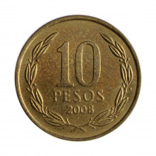 Km#228.2 10 Pesos 2008 SO SOB Chile  América  Cobre-alumínio-níquel 21(mm) 3.5(gr)