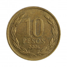 Km#228.2 10 Pesos 2006 SO MBC Chile  América  Cobre-alumínio-níquel 21(mm) 3.5(gr)
