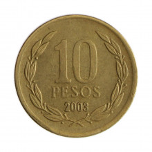 Km#228.2 10 Pesos 2003 SO MBC Chile  América  Cobre-alumínio-níquel 21(mm) 3.5(gr)