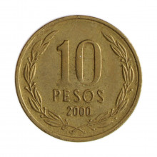Km#228.2 10 Pesos 2000 SO MBC Chile  América  Cobre-alumínio-níquel 21(mm) 3.5(gr)