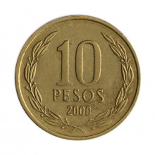 Km#228.2 10 Pesos 2000 SO MBC Chile  América  Cobre-alumínio-níquel 21(mm) 3.5(gr)