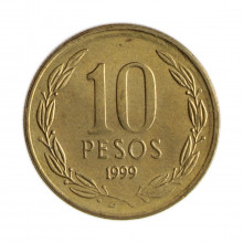 Km#228.2 10 Pesos 1999 SO SOB Chile  América  Cobre-alumínio-níquel 21(mm) 3.5(gr)