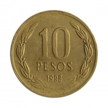 Km#228.2 10 Pesos 1998 SO MBC Chile  América  Cobre-alumínio-níquel 21(mm) 3.5(gr)