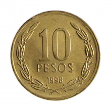 Km#228.2 10 Pesos 1998 SO SOB/FC Chile  América  Cobre-alumínio-níquel 21(mm) 3.5(gr)