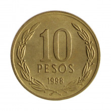 Km#228.2 10 Pesos 1998 SO MBC+ Chile  América  Cobre-alumínio-níquel 21(mm) 3.5(gr)