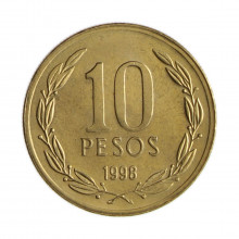 Km#228.2 10 Pesos 1998 SO SOB Chile  América  Cobre-alumínio-níquel 21(mm) 3.5(gr)