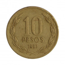 Km#228.2 10 Pesos 1997 SO MBC Chile  América  Cobre-alumínio-níquel 21(mm) 3.5(gr)