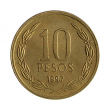 Km#228.2 10 Pesos 1997 SO MBC+ Chile  América  Cobre-alumínio-níquel 21(mm) 3.5(gr)