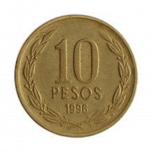 Km#228.2 10 Pesos 1996 SO MBC Chile  América  Cobre-alumínio-níquel 21(mm) 3.5(gr)