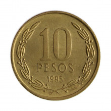 Km#228.2 10 Pesos 1995 SO MBC Chile  América  Cobre-alumínio-níquel 21(mm) 3.5(gr)