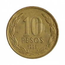 Km#228.2 10 Pesos 1995 SO MBC+ Chile  América  Cobre-alumínio-níquel 21(mm) 3.5(gr)