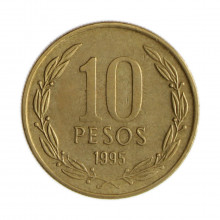 Km#228.2 10 Pesos 1995 SO MBC+ Chile  América  Cobre-alumínio-níquel 21(mm) 3.5(gr)