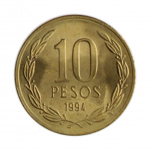 Km#228.2 10 Pesos 1994 SO SOB/FC Chile  América  Cobre-alumínio-níquel 21(mm) 3.5(gr)