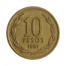 Km#218 10 Pesos 1981 SO MBC Chile  América  Níquel com revestimento de latão  21(mm) 3.5(gr)