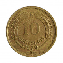 Km#191 10 Centésimos 1970 SO MBC Chile  América  Bronze de alumínio 27.17(mm) 8(gr)