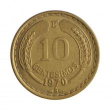 Km#191 10 Centésimos 1970 SO MBC+ Chile América Bronze de alumínio 27.17(mm) 8(gr)