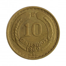 Km#191 10 Centésimos 1969 SO MBC  Chile  América  Bronze de alumínio 27.17(mm) 8(gr)
