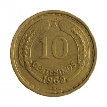 Km#191 10 Centésimos 1969 SO MBC Chile América Bronze de alumínio 27.17(mm) 8(gr)