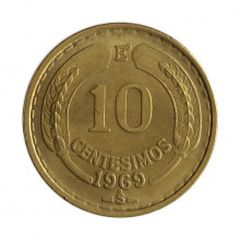 Km#191 10 Centésimos 1969 SO MBC Chile América Bronze de alumínio 27.17(mm) 8(gr)