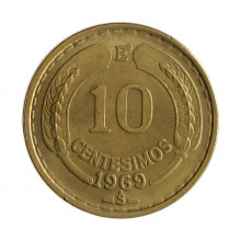 Km#191 10 Centésimos 1969 SO MBC  Chile  América  Bronze de alumínio 27.17(mm) 8(gr)