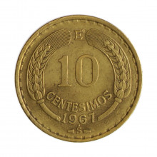 Km#191 10 Centésimos 1967 SO MBC  Chile  América  Bronze de alumínio 27.17(mm) 8(gr)