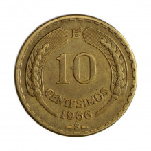 Km#191 10 Centésimos 1966 SO MBC  Chile  América  Bronze de alumínio 27.17(mm) 8(gr)