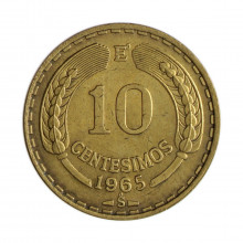 Km#191 10 Centésimos 1965 SO MBC  Chile  América  Bronze de alumínio 27.17(mm) 8(gr)