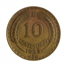 Km#191 10 Centésimos 1963 SO MBC  Chile  América  Bronze de alumínio 27.17(mm) 8(gr)