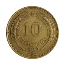 Km#191 10 Centésimos 1963 SO MBC  Chile  América  Bronze de alumínio 27.17(mm) 8(gr)