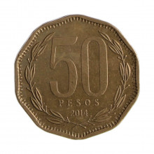 Km#219.2 50 Pesos  2014 SO MBC Chile  América  Cobre-alumínio-níquel 25(mm) 7(gr)
