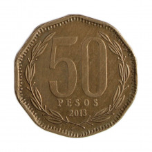 Km#219.2 50 Pesos  2013 SO MBC+ Chile  América  Cobre-alumínio-níquel 25(mm) 7(gr)
