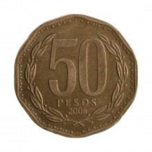 Km#219.2 50 Pesos  2006 SO MBC Chile  América  Cobre-alumínio-níquel 25(mm) 7(gr)