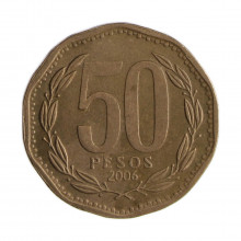 Km#219.2 50 Pesos  2006 SO MBC Chile  América  Cobre-alumínio-níquel 25(mm) 7(gr)