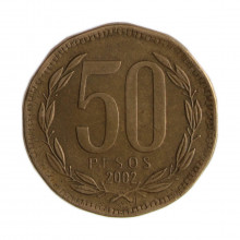 Km#219.2 50 Pesos  2002 SO MBC Chile  América  Cobre-alumínio-níquel 25(mm) 7(gr)