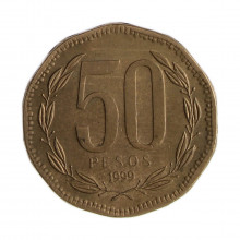 Km#219.2 50 Pesos  1999 SO MBC Chile  América  Cobre-alumínio-níquel 25(mm) 7(gr)