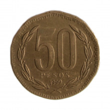 Km#219.2 50 Pesos  1999 SO MBC Chile  América  Cobre-alumínio-níquel 25(mm) 7(gr)